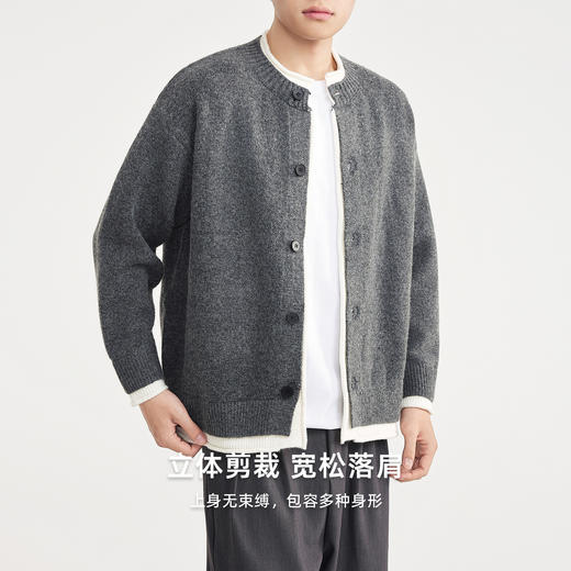 墨麦客男装撞色假两件针织外套男2025冬新款百花绒男士开衫22189 商品图1