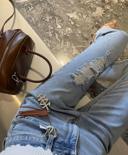 Lee26早春磨白破洞牛仔裤直筒小脚裤012802 商品图5