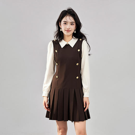 奢姿大码女装2026春季胖妹妹时尚撞色双排扣连衣裙气质通勤裙装3261803811 商品图0