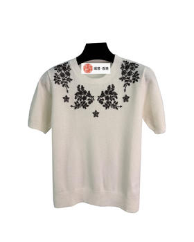 女款钉珠短袖针织衫zh010