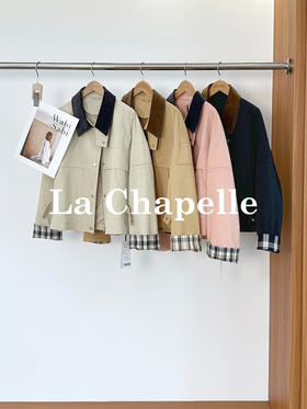 专柜实拍【巴恩工装风】拉夏贝尔/La Chapelle轻奢设计师款！撞色翻领拼接宽松百搭小个子短外套