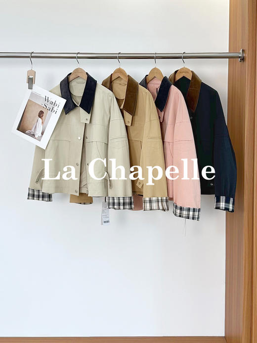 专柜实拍【巴恩工装风】拉夏贝尔/La Chapelle轻奢设计师款！撞色翻领拼接宽松百搭小个子短外套 商品图0