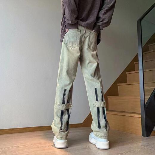 F012840高街风后腿拼接多拉链牛仔裤男女同款 商品图7