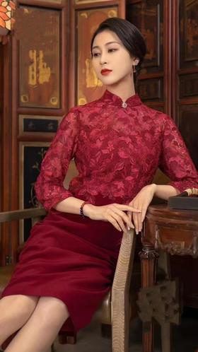 凤禧FENGXI女装蕾丝拼接旗袍4954954