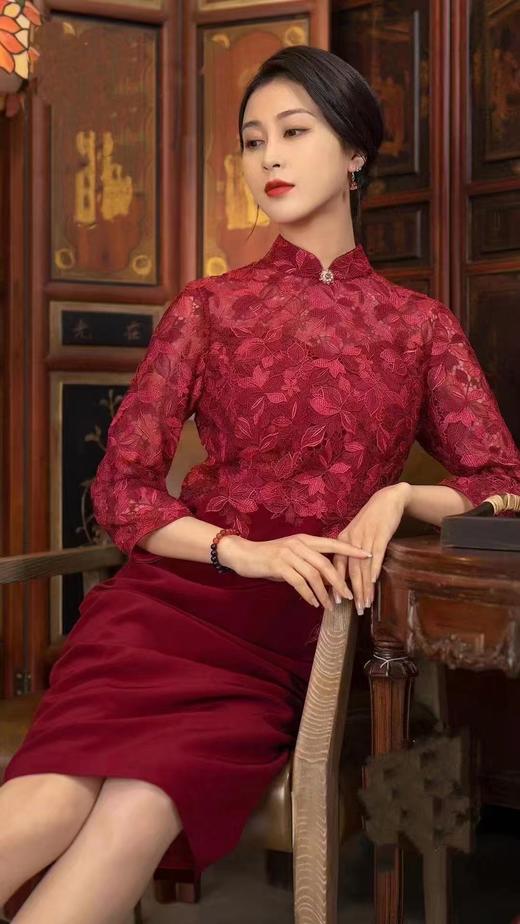 凤禧FENGXI女装蕾丝拼接旗袍4954954 商品图0