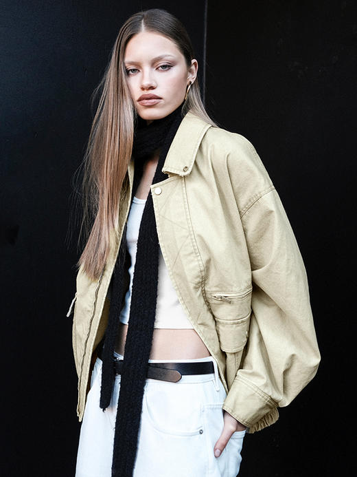 TR她热 打猎装 卡其色水洗做旧斜纹棉复古宽松工装翻领夹克外套 商品图2