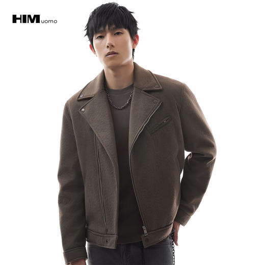 HIM漢崇【商场同款】复古哑光肌理感机车夹克男仿麂皮绒夹棉外套 商品图0