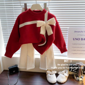 【GZ】无忧购【鸿运当“红”】儿童新年毛衣女童洋气小香风大蝴蝶结礼物针织衫外套PDD7038（截单后3-5天发货）