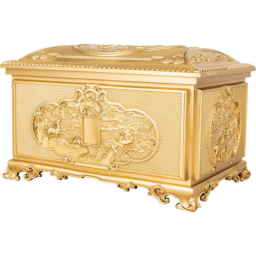 铜制骨灰盒福款·福禄寿喜款红花梨木铜本色男女寿盒 商品图2