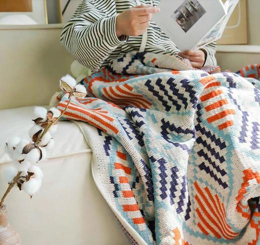 【敦煌菱形纹盖毯】日光毯 针织敦煌风 沙发盖毯 办公室空调午睡毯 商品图1