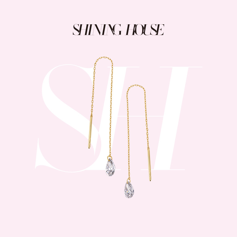 【预售】ShiningHouse[培育] 18k金钻石耳饰 水滴形人工真钻人造钻石K金耳线简约钻石耳饰耳坠耳线悦己送礼臻选【此商品不支持7天无理由退货退款】预计3日发货