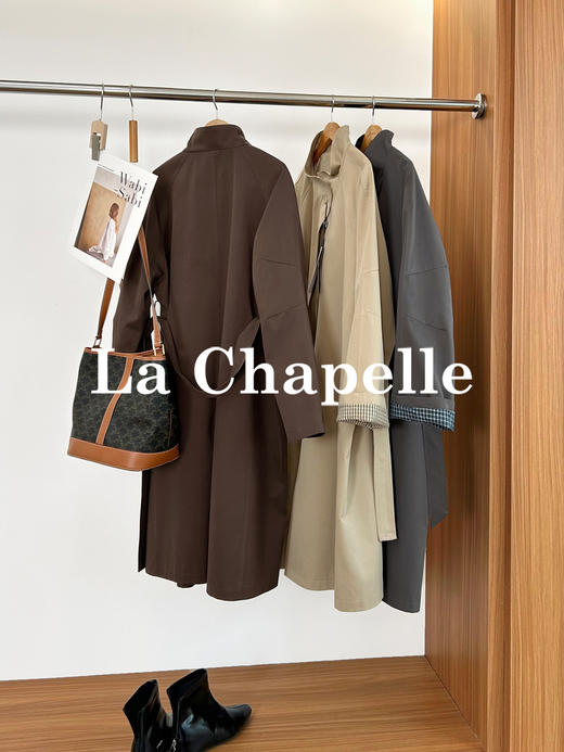 拉夏贝尔/La Chapelle英伦风垂感宽松显瘦风衣外套通勤休闲立领大衣 商品图1