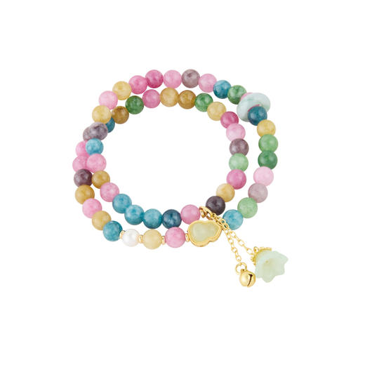 三彩2026新款双层叠戴国风手串翡翠跑环琉璃吊坠多巴胺串珠小众女 商品图2