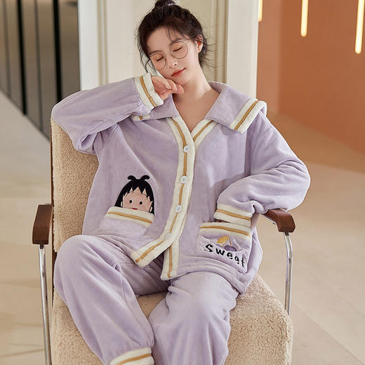 【冬日限定❗️加厚加绒超暖睡衣】厚实轻盈，抗寒锁温，暖意融融，上身超舒服！冬季新款女可外穿珊瑚绒法兰绒家居服冬款套装 商品图3