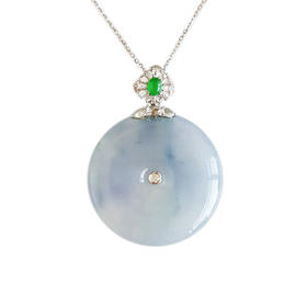 【天然正品】A货翡翠AU750收藏级白金镶钻镶天然细腻冰种紫罗兰平安扣翡翠吊坠项链38.9*29.1*7.1MM（皆取最大值）190126NJS15