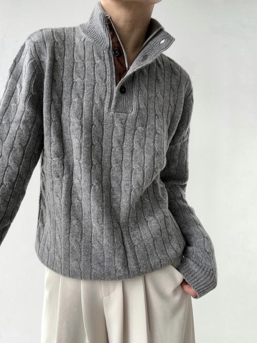 Puree｜#1996 Banker Polo 男女同款纯羊绒绞花polo [ 白 / 灰 ] 商品图12