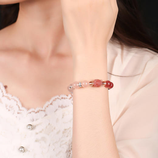 【祈愿吉品】九紫离火萌狐狸粉水晶手链女 商品图1