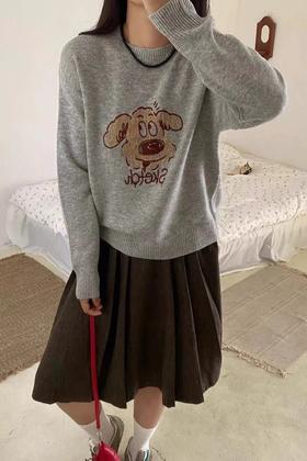 LNNNS 可爱小狗图案圆领休闲羊毛毛衣 21925