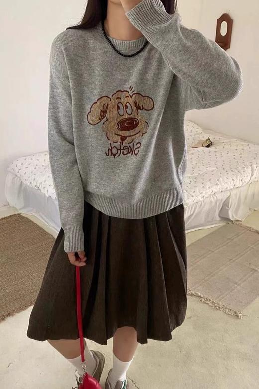 LNNNS 可爱小狗图案圆领休闲羊毛毛衣 21925 商品图0