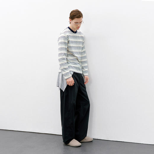 714street轻薄条纹长袖上衣2026春季新款潮牌休闲圆领混纺T恤男女 商品图3
