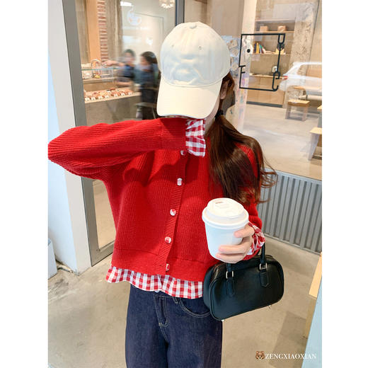 <曾小咸推荐>2.7现货秒杀 ！微信超特价！格子拼接针织开衫 日常229.99 立减130 秒杀99.99！！ 商品图4