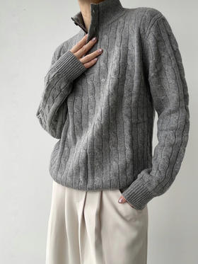 Puree｜#1996 Banker Polo 男女同款纯羊绒绞花polo [ 白 / 灰 ]