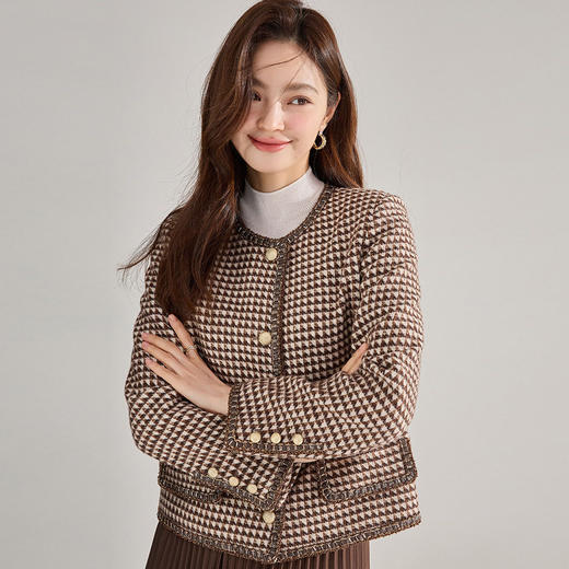 「高货sh」全新升级【铂金会员413/天猫559/差价146】(84839)洛诗琳千鸟格羊毛混纺外套2026春季新款精纺亮片小香风短外套 商品图1