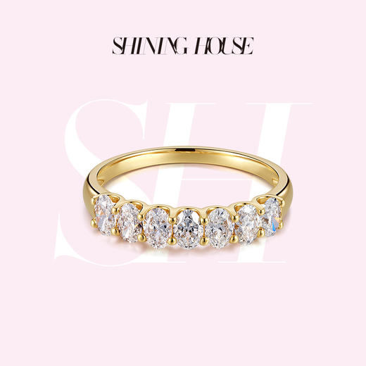 ShiningHouse[培育] 18k金钻石戒指 椭圆形人工真钻人造钻石K金戒指排钻戒指时尚钻石戒指悦己送礼臻选【此商品不支持7天无理由退货退款】预计3日发货 商品图0