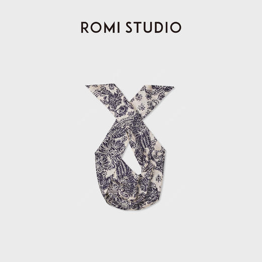 ROMI STUDIO“儒雅之间”100%真丝花卉印花手工挑边长丝巾 428D7002 商品图2