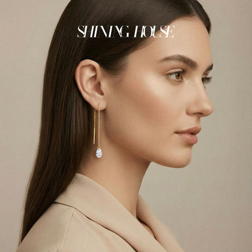 【预售】ShiningHouse[培育] 18k金钻石耳饰 水滴形人工真钻人造钻石K金耳线简约钻石耳饰耳坠耳线悦己送礼臻选【此商品不支持7天无理由退货退款】预计3日发货 商品图4