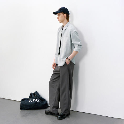 714street肌理天丝长袖衬衫2026春季新款潮牌简约纯色尖领衬衣男 商品图2