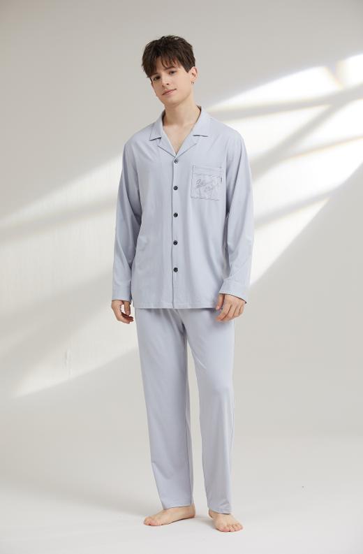 【7.5折新品体验】【秀黛】男翻领开扣长袖套装/女翻领纯色长袖套装男/女春秋家居服睡衣【有4XL】W1550005T/W1551011T【门店同款】 商品图2