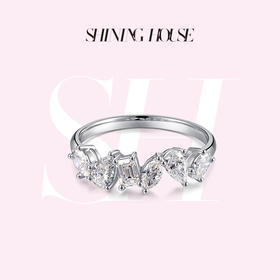 ShiningHouse[培育] 18k金钻石戒指 椭圆形水滴形1克拉钻人工真钻人造钻石K金戒指排钻戒指时尚钻石戒指悦己送礼臻选【此商品不支持7天无理由退货退款】预计3日发货