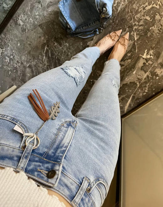 Lee26早春磨白破洞牛仔裤直筒小脚裤012802 商品图1