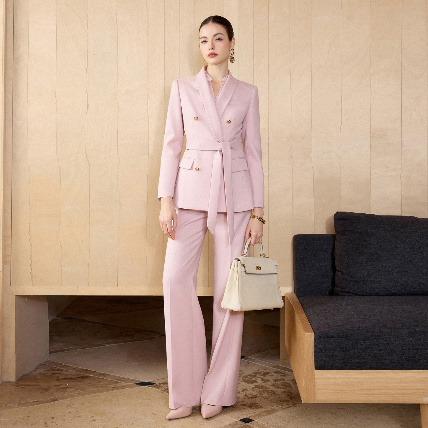 IWY/高级感粉色西装套装女春季职业装收腰系带两件套气质通勤职场穿搭CP2720
