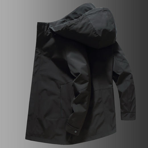 【DWN】大依优型大码男装连帽中长款风衣加肥加大休闲可脱卸帽风衣外套 商品图4