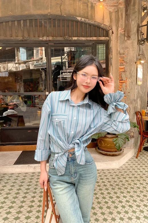 LNNNS 撞色复古条纹宽松休闲衬衫 22239 商品图1