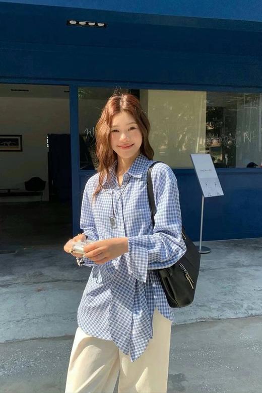 LNNNS 复古文艺绑带格子休闲衬衫 22243 商品图2