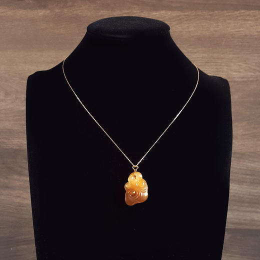 【天然正品】AU750黄金镶天然新疆料细腻油润度佳如意（万事如意）糖白玉和田玉吊坠项链36.4*21.3*9.2MM（皆取最大值）170126NJS73 商品图9