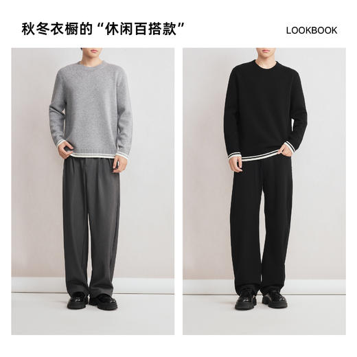 墨麦客男装2025年冬季新款羊绒羊毛混纺针织衫男士圆领撞色毛衣男 商品图4