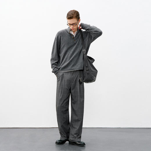 714street精纺TR格纹直筒休闲裤2026春季新品潮牌简约宽松长裤男 商品图2