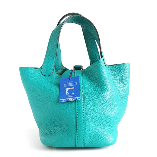 【95新】Hermes爱马仕孔雀绿银扣菜篮子Picotin 18手提包女士240126NJS06 商品图6