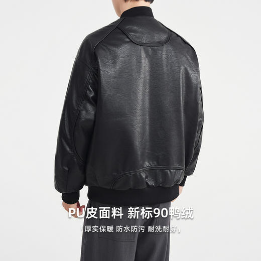 墨麦客美式休闲PU男士羽绒服2025冬季新款棒球领羽绒夹克男88857 商品图2
