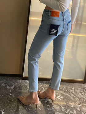 Lee26早春磨白破洞牛仔裤直筒小脚裤012802