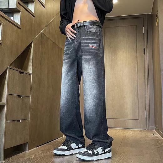 F012838渐变复古做旧元素工装水洗牛仔裤直筒裤 商品图1