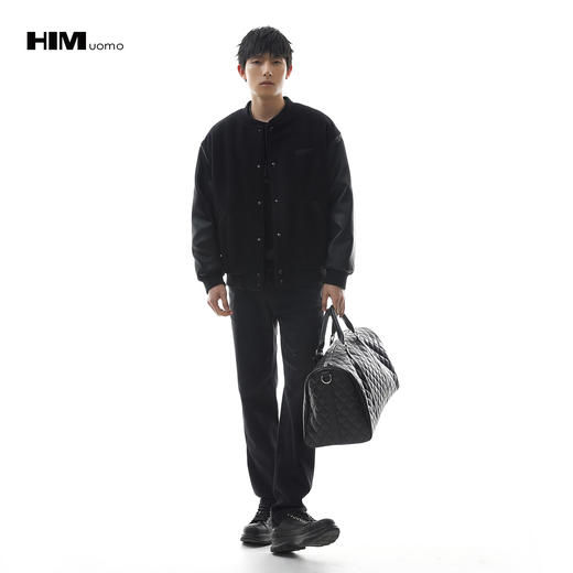 HIM漢崇【商场同款】复古棒球领夹棉夹克男撞色拼接绵羊毛呢外套 商品图1