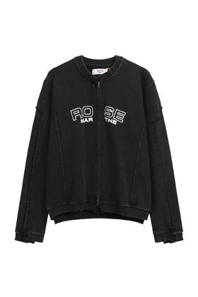 男款做旧印花卫衣夹克外套he