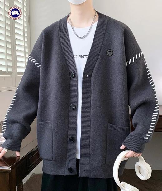 F012834新款四色高品质刺绣宽松版拼色情侣款毛衣 商品图4