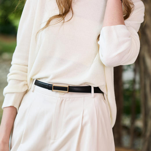 三彩2026新款艺术极简方扣窄版皮质腰带二层牛皮百搭通勤束腰时尚 商品图1