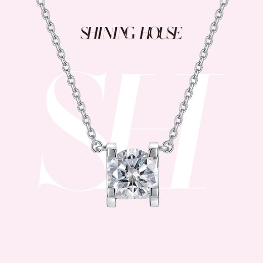 ShiningHouse[培育] 18k金钻石项链 圆钻形1克拉钻人工真钻人造钻石K金项链可调节简约牛头款钻石项链悦己送礼臻选【此商品不支持7天无理由退货退款】预计3日发货 商品图0
